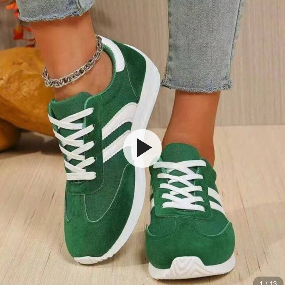 Green Women's Casual Sneakers with White Accents